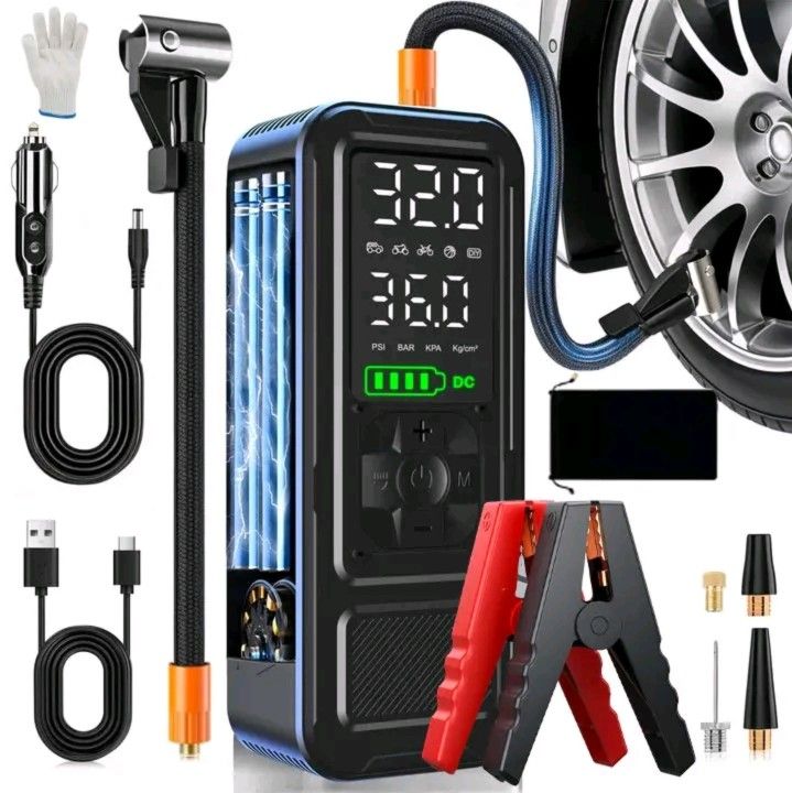2500A Car Battery Jump Starter with 150PSI Tire Inflator,45W fast charging Power Bank