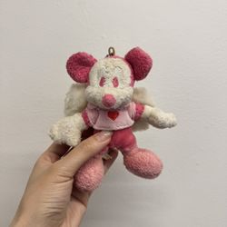 Tokyo Disney Mickey Plush Keychain / Mascot — Pink, Angel Wings, Heart — Rare