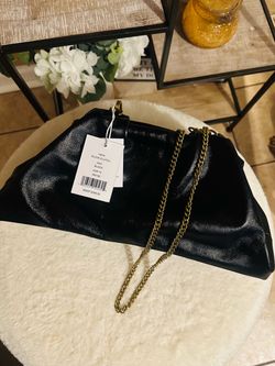 Olivia Clutch Black Leather Bag with Chain Strap