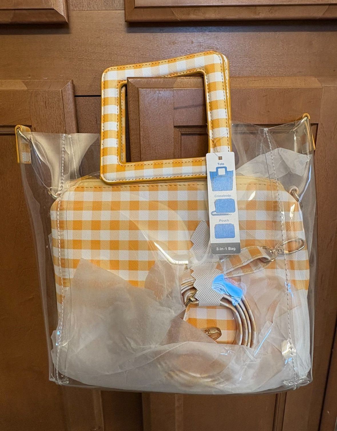 Clear/Yellow Gingham Tote Bag Set *NEW*