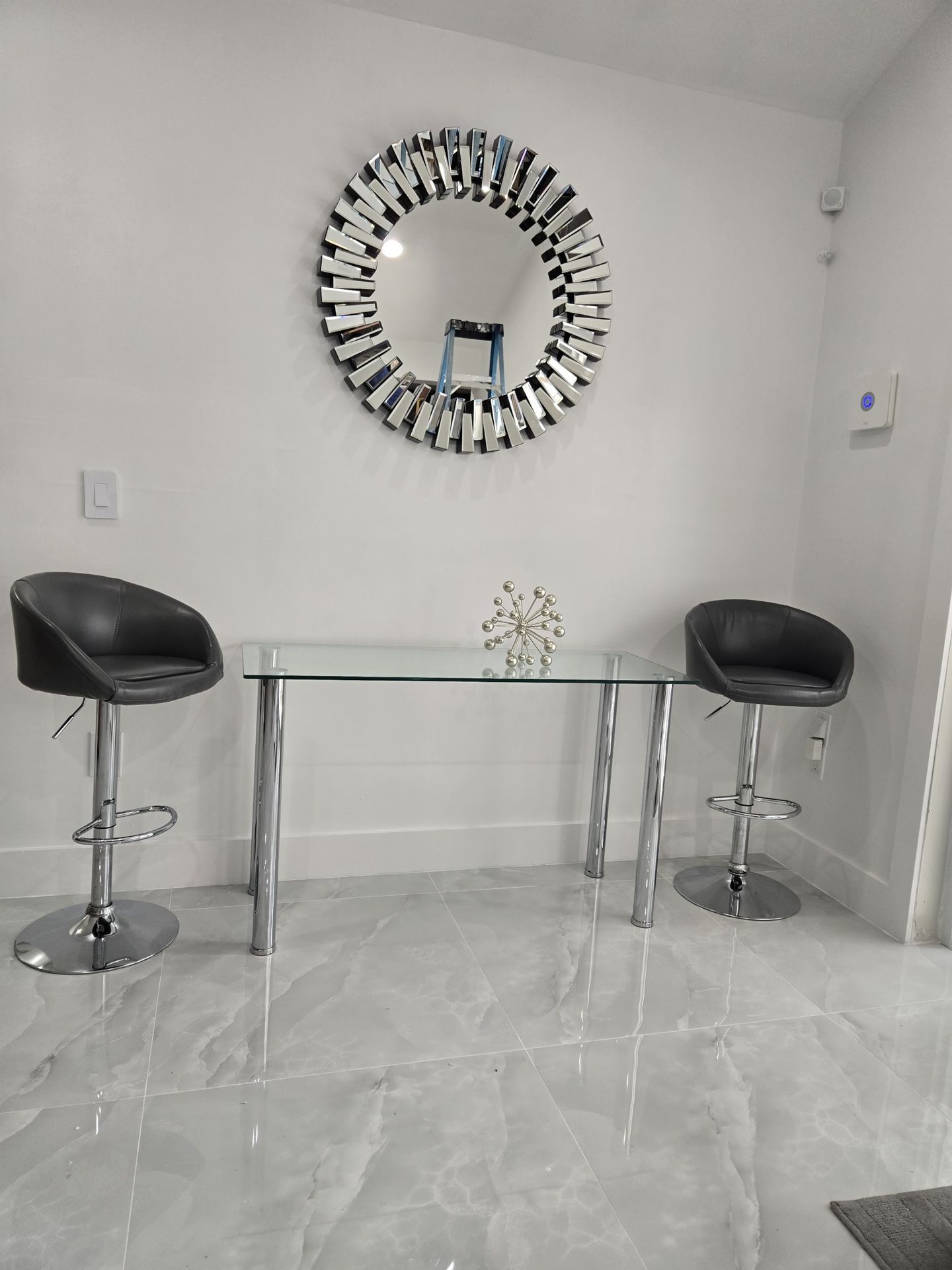 Modern Glass Console Table Set with Mirror and Bar Stools