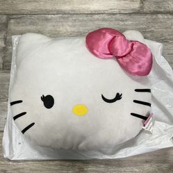 Hello Kitty Plush Throw Pillow Sanrio Winking Pink Satin Bow