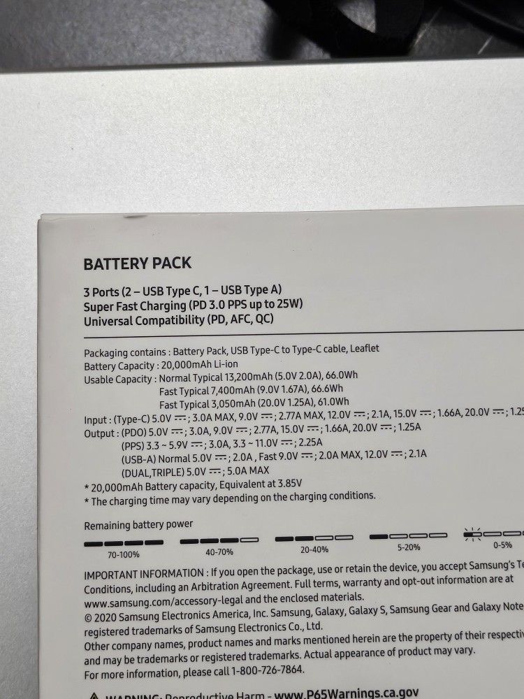 Brand New Samsung 20,000 mAh Battery Pack PD, Dark Gray
