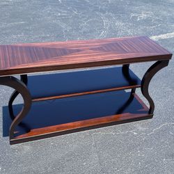 Ethan Allen Donatella Solid mahogany console table zebra wood top. Excellent condition 58"x30"18”