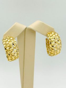 14K YELLOW GOLD 7.78 GRAMS WIDE NUGGET TEXTURED HOOP EARRINGS USED