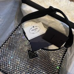 Authentic Prada Black Satin Crystal Re-Edition 2000 Mini Bag