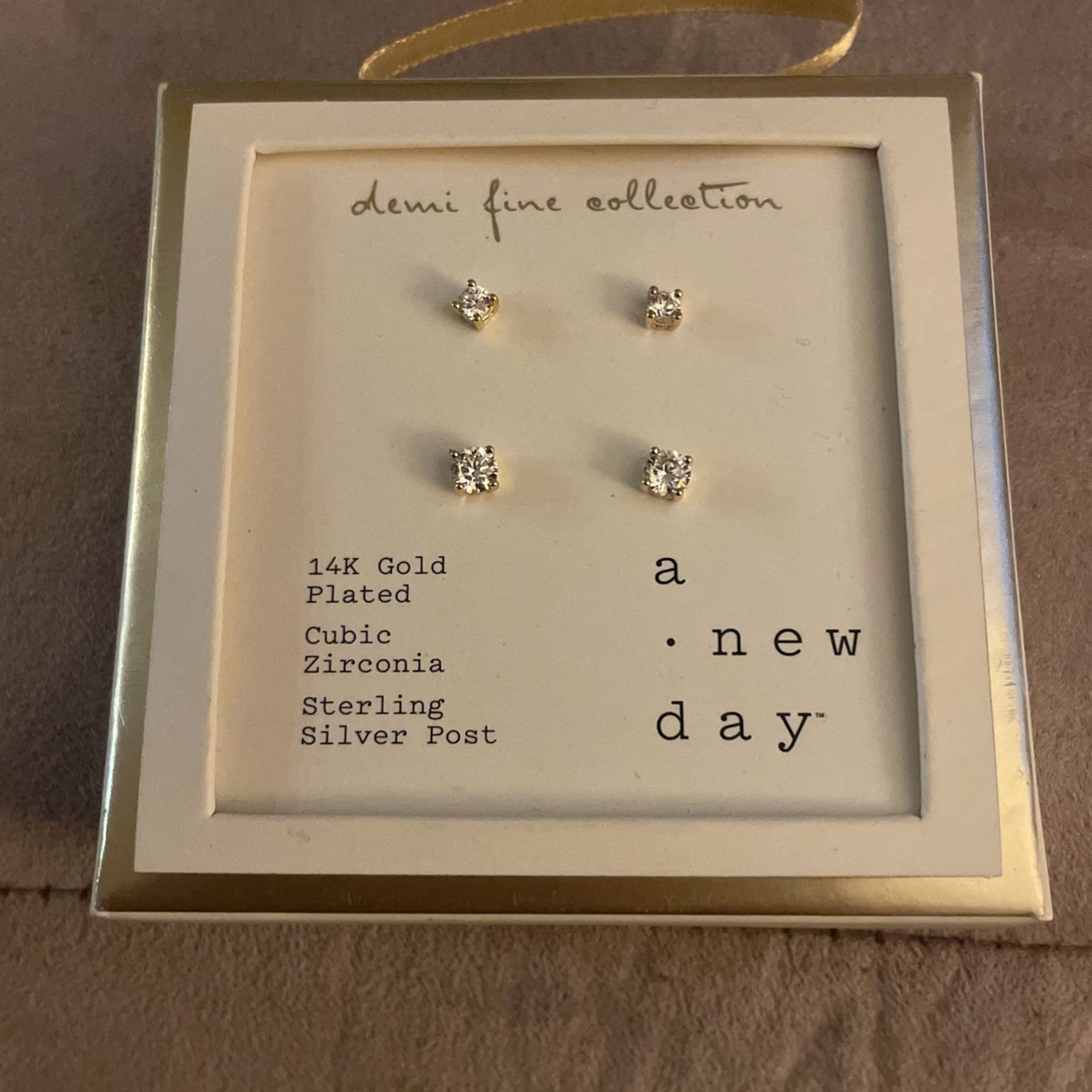 $5 Earrings 14K Gold Plated Cubic Zirconia Sterling Silver Post Brand New