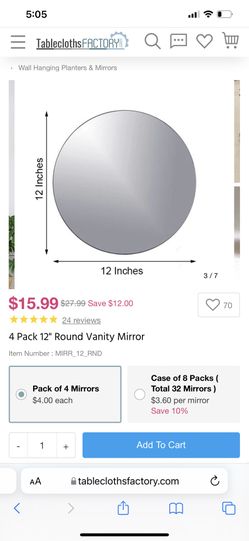 24 Glass Mirror Round Centerpieces 12” Party Table Decor