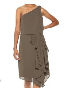 Halston One Shoulder Brown Dress, Size 0