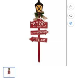 Glitzhome Lighted Red Christmas Wooden Santa Yard Stake