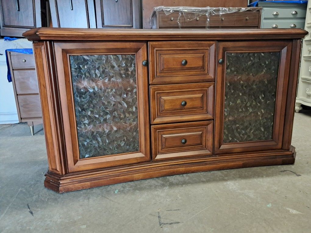 Solid Wooden TV Stand / Media Cabinet with Glass Doors