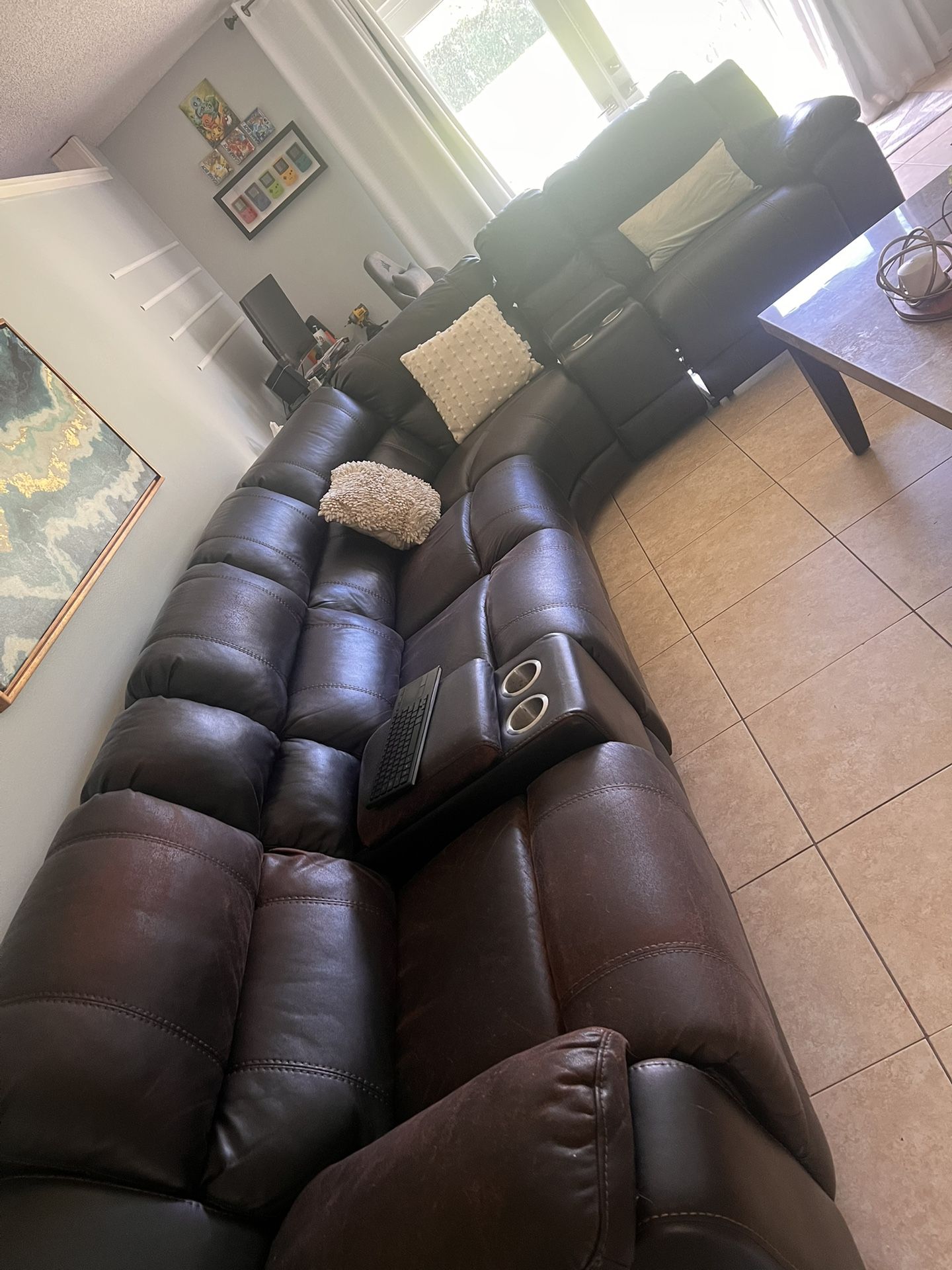 Customizable Sectional With three Recliners Couch 