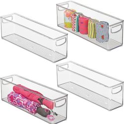 Plastic Home Closet Organizer - Basket Storage Holder Bin with Handles for Bedroom, Bathroom