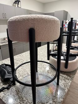 Cream Bouclé Barstool with Black Legs