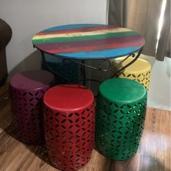 Metal Table 5 Chairs 