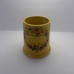 Vintage 1967 Los Angeles Pottery “Autumn Harvest” Flour Canister – Yellow Raised Fruit Ceramic