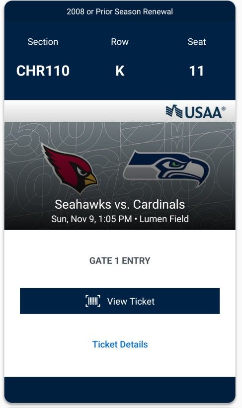 Seattle Seahawks VS Arizona Cardinals CHARTER SEATS