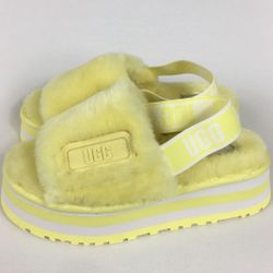 UGG Disco Genuine Shearling Slingback Yellow Platform Slipper Women’s Sz 7 New