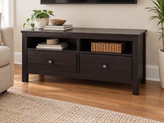 Delivery Available! Modern Black Two Drawer TV Stand Entertainment Console Bench! Good condition! 43.5x18.5x22.5in