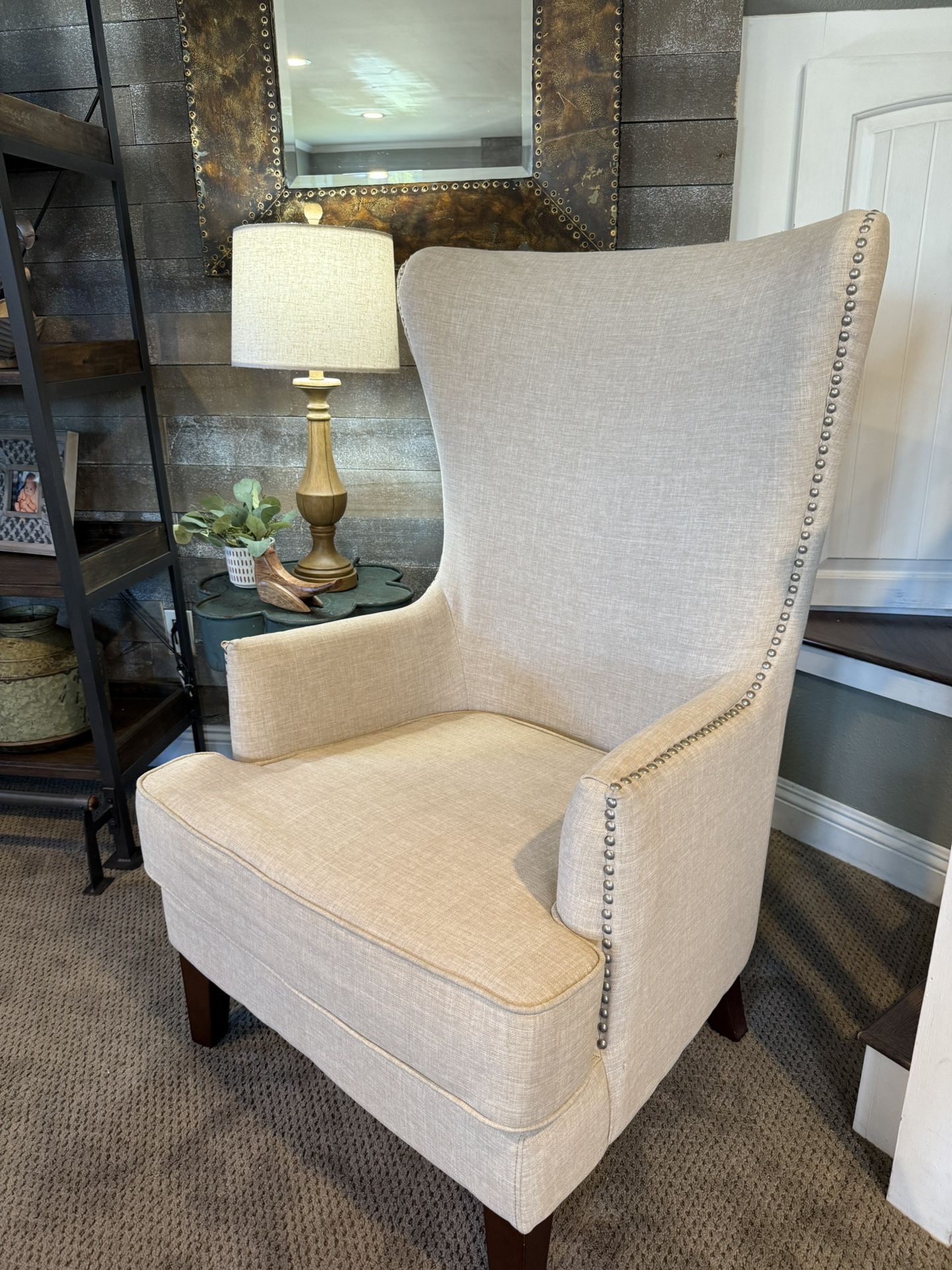 2 GORGEOUS LINEN WINGBACK CHAIRS