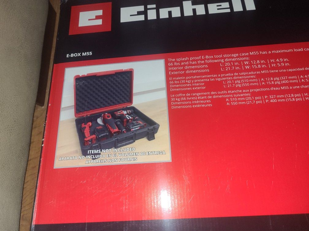 Einhell M55 Universal Protective Tool Case / Storage Box, 21.65-Inch x 15.75-Inch x 5.91-Inch, 67-lbs Load Capacity, Great for Grinder/Drill/Driver/Ba