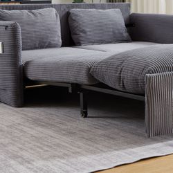 MH'' 64.5 Inch Sleeper Sofa Bed 3-in-1 Adjustable Sleeper with Pullout Bed 2 Pillows and Side Pockets Soft Corduroy Convertible Sleeper Sofa Bed for L