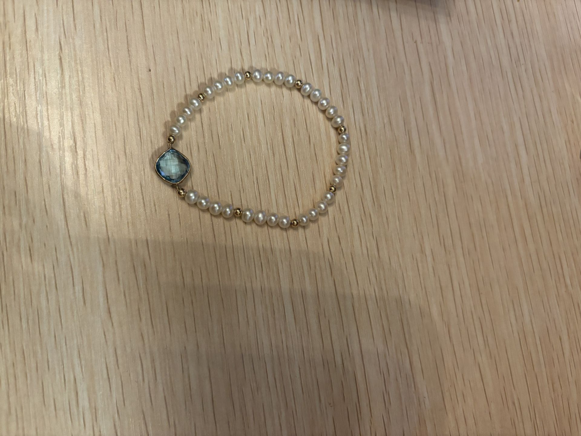 80$ 14kt pearl gold beaded stretch bracelet