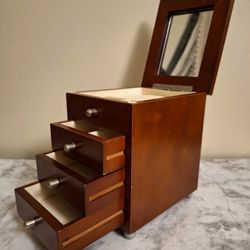 VINTAGE WOODEN JEWELRY BOX WITH MIRROR 