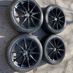 Black 5x100 rims and Dunlop Tires Toyota GR86 Scion FR-S Subaru BR-Z