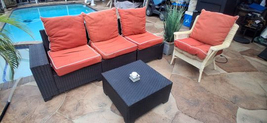 5pc wicker sectional adjustable outdoor furniture sofa chair coffee table & cushions pool deck spa