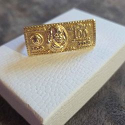 Mens Gold Plated 100 Dollar Bill 2 Finger Ring Size 11 And 12