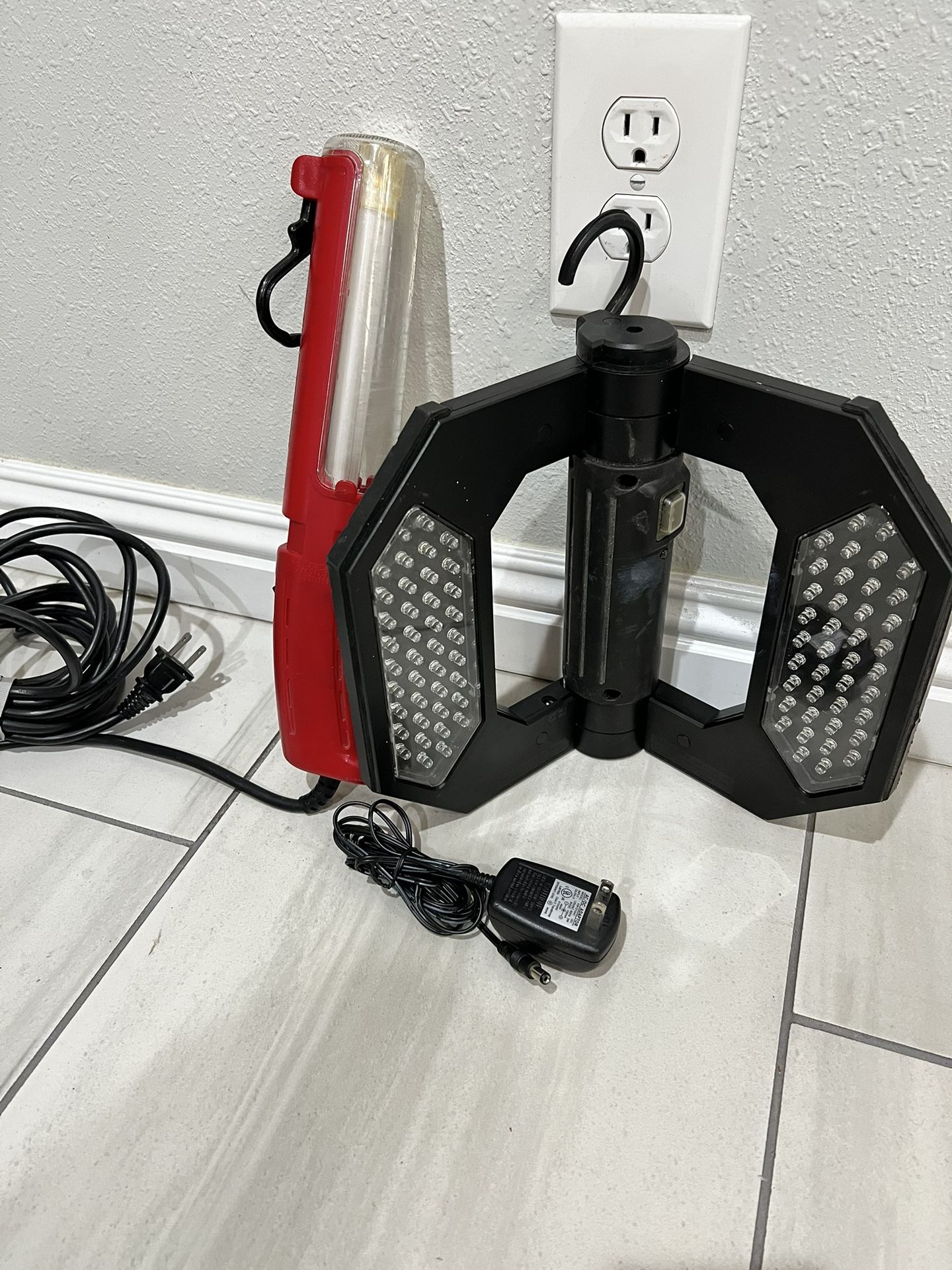Craftsman work lights set o 2. M: 73950 80 LED, Rechargeable Folding Light and Craftsman M: 83891 Fluorescent Corded Work Light