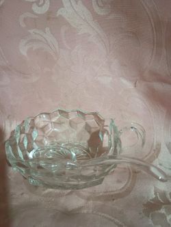 Square Crystal Diamond Cut Condiment Dish With Handle And Glass Spoon