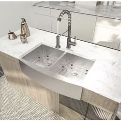 16-Gauge Stainless-Steel 33 in. Double Bowl Farmhouse Apron Front Kitchen Sink with Bottom Grid New