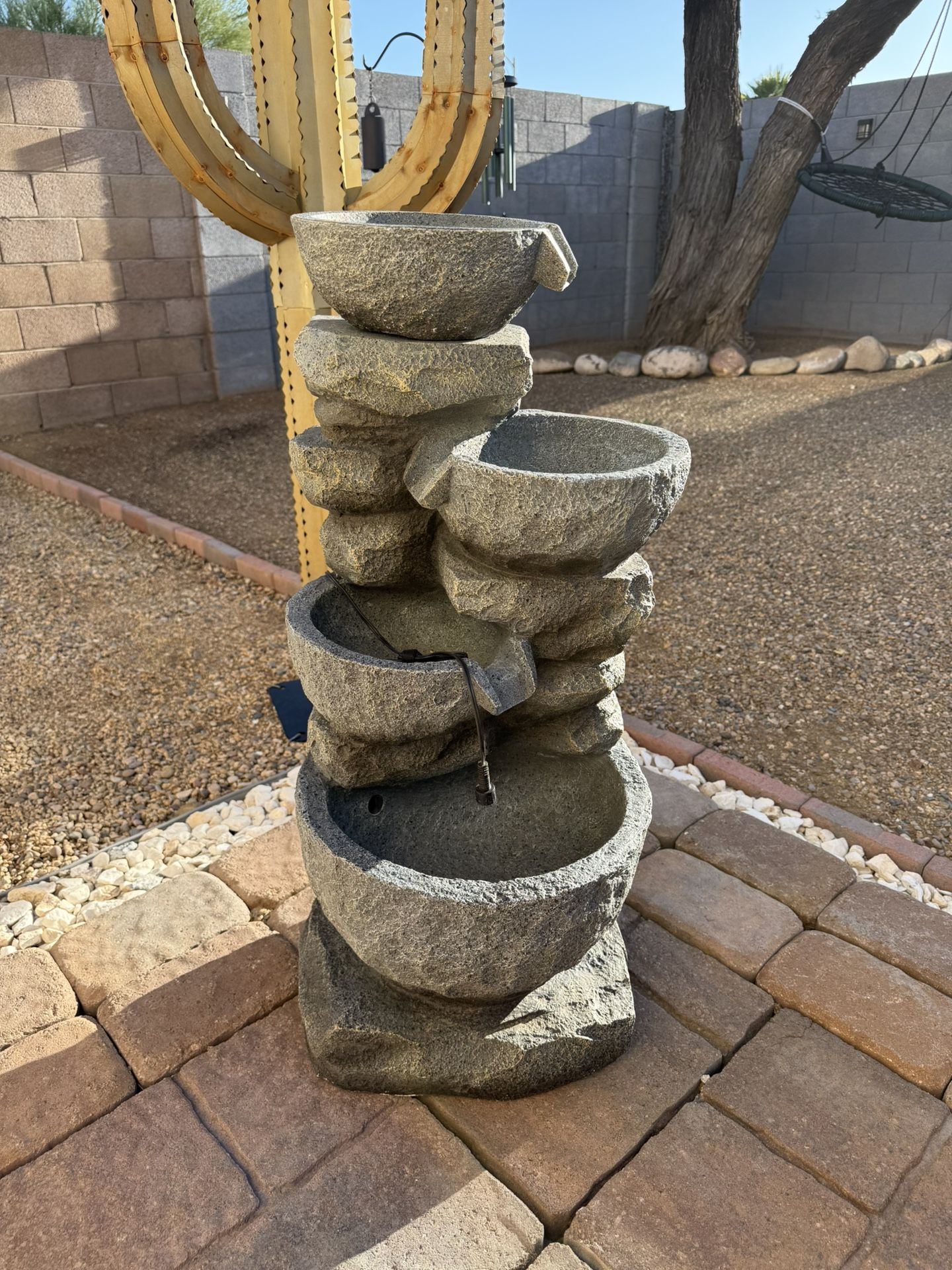 32"H LED Polyresin Cascading Tiered Stone Bowls Fountain Outdoor