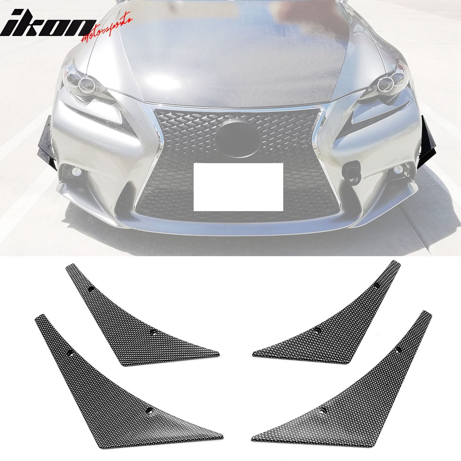 Universal Carbon Fiber Print Front Bumper Fin Canards Splitter Spats PU 4PCS Set