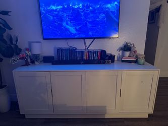 White TV Stand with Cabinet Storage