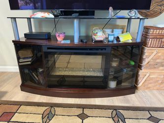 TV Stand with Glass Top and Electric Fireplace