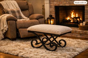 Vintage Ottoman with Wrought Iron Base