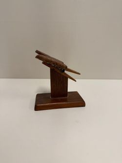 Carved Wooden Butterfly Clip Stand Decorative Accent