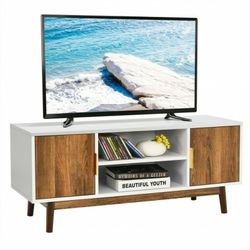Tv Stand Entertainment Media Console With 2 Storage Cabinets And Open Shelves HW66708

