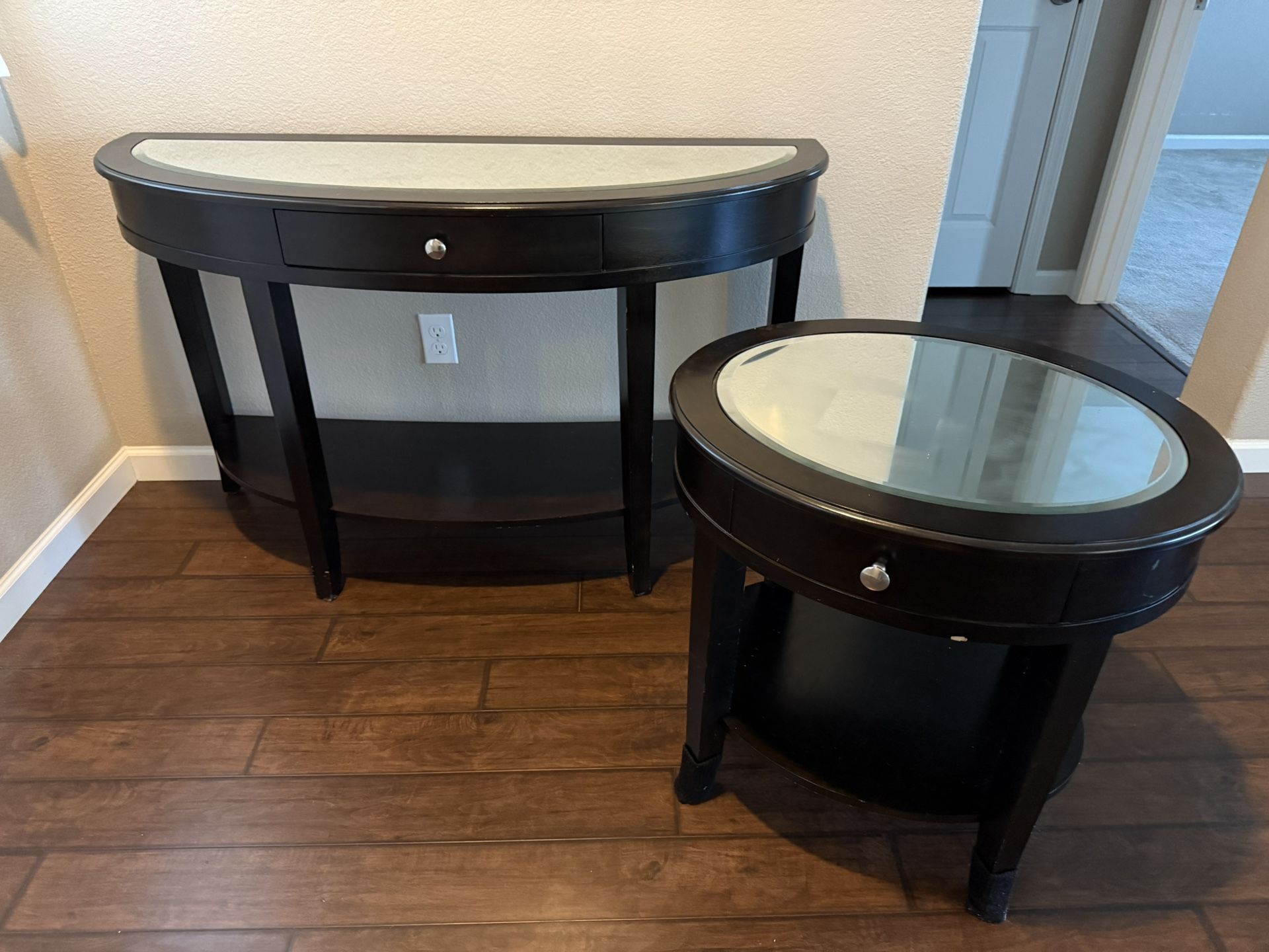 Matching Side Table Plus entry Table In Beautiful Brown And Mirror Top
