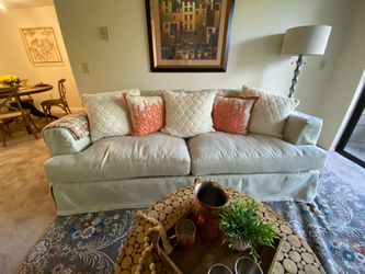 Beige Upholstery Slipcover Feather Down filled sofa