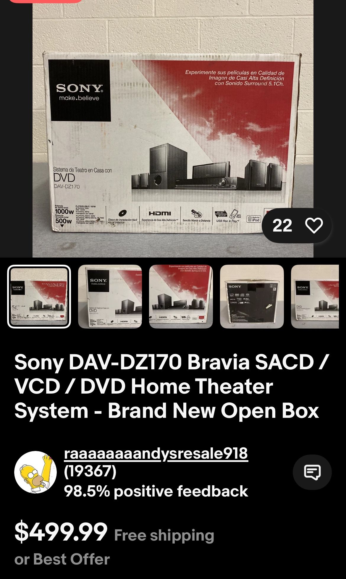 SONY DAV-DZ170 BRAVIA HOME THEATER SYSTEM 220VOLTS