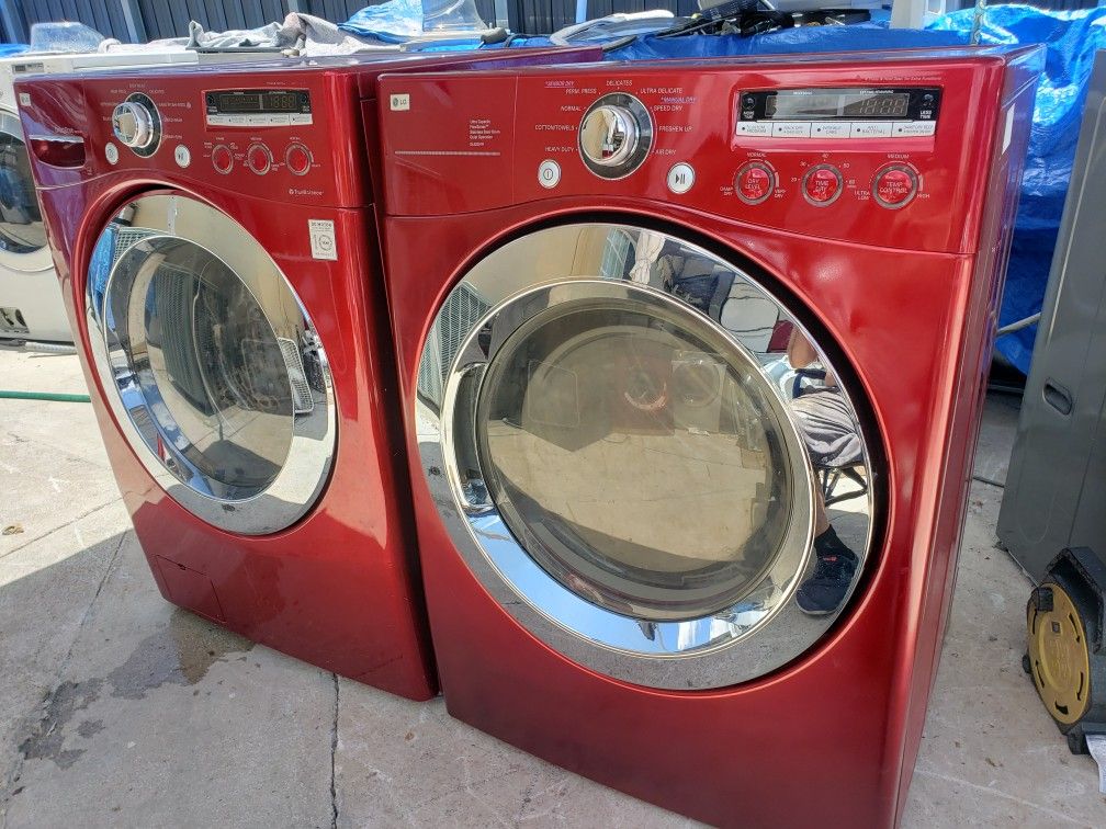 LG RED WASHER AND ELECTRIC DRYER SUPERCAPACITY