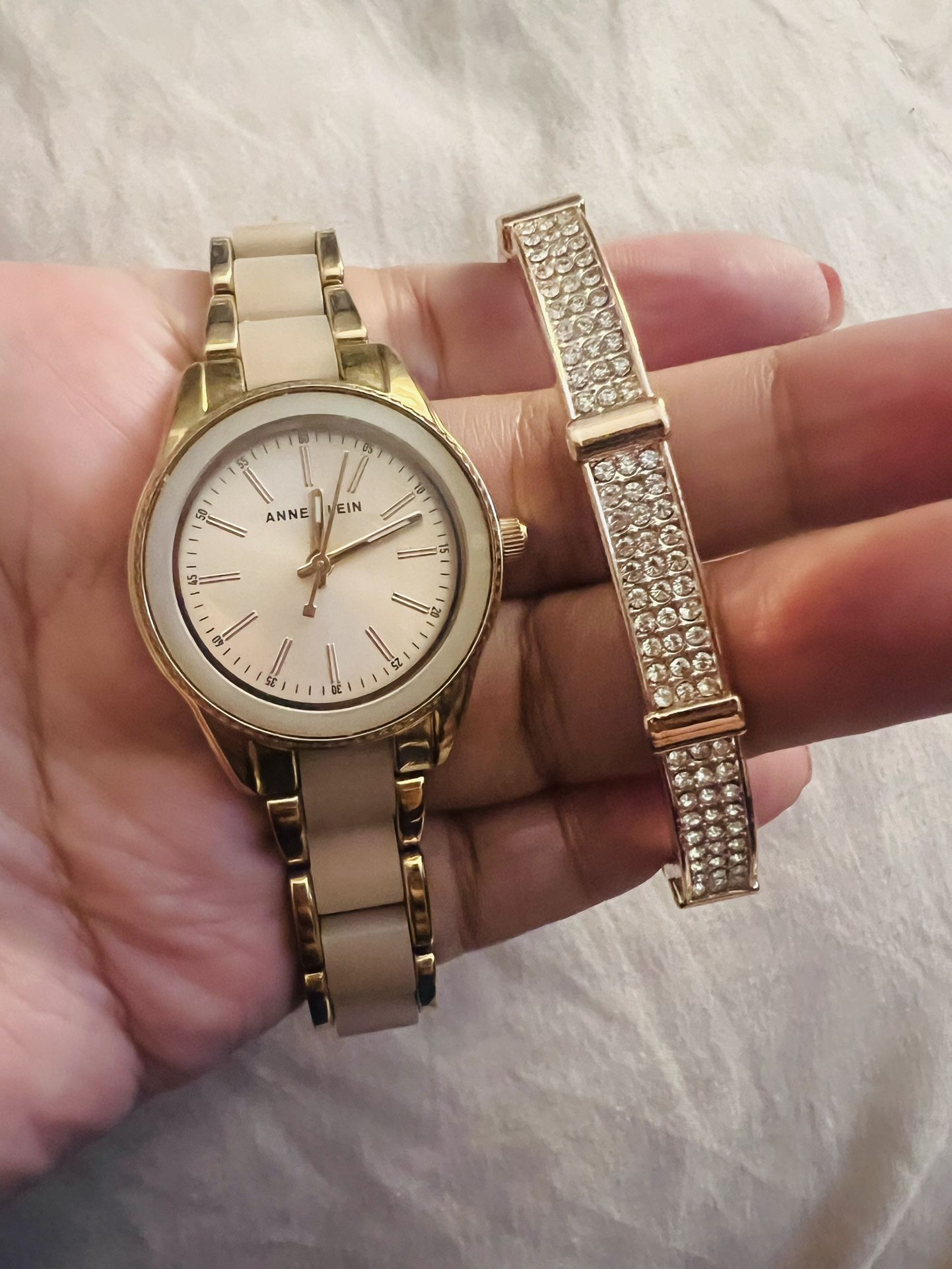 Anne Klein Watch And Bangle Rose Gold Color