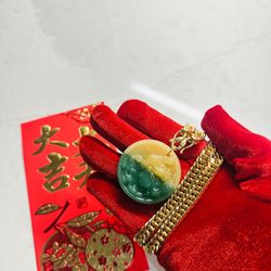 2 Toned Lucky Jade With 24k Plated Cuban