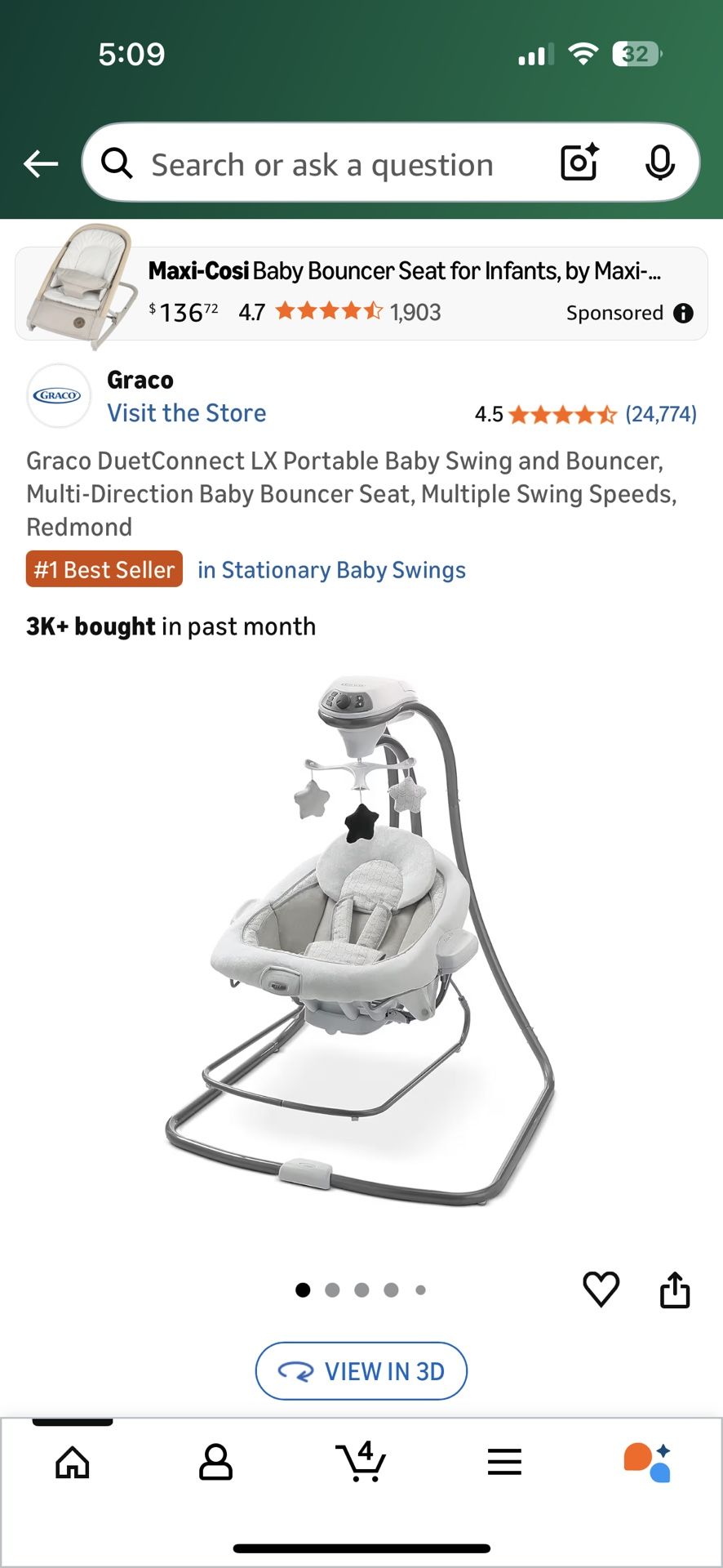 Graco DuetConnect LX Portable Baby Swing & Bouncer