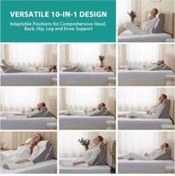 Adjustable 4pcs Bed Wedge Pillow Set, Memory Foam Wedge Pillows Post Surgery for Back, Neck, Leg Pain Relief