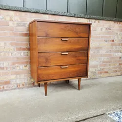 Mid Century Modern Walnut 4 Drawer Highboy Dresser Vintage